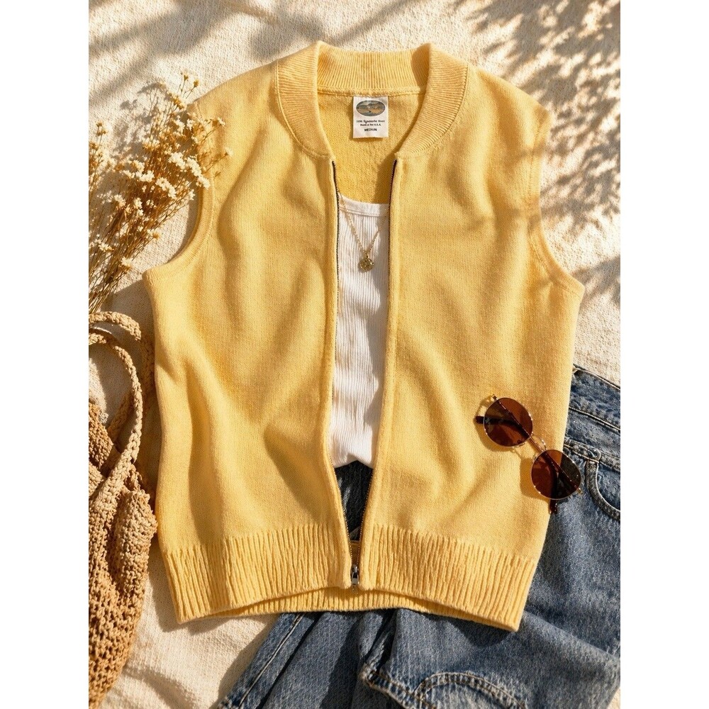 Ramblers Way 100% Rambouillet Wool Zip Sweater Vest Unisex Medium Yellow USA
